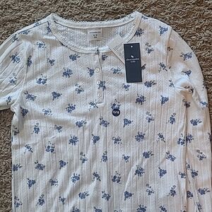 Abercrombie Kids White Floral Long Sleeve Top